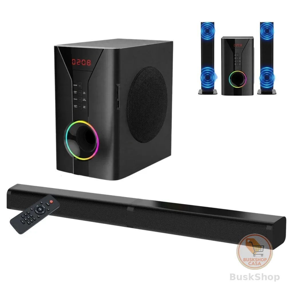 Soundbar  Cinema 2.1  Com  Sem Fio Luz 400W RGB - Home Theater Alto-falante com projetor