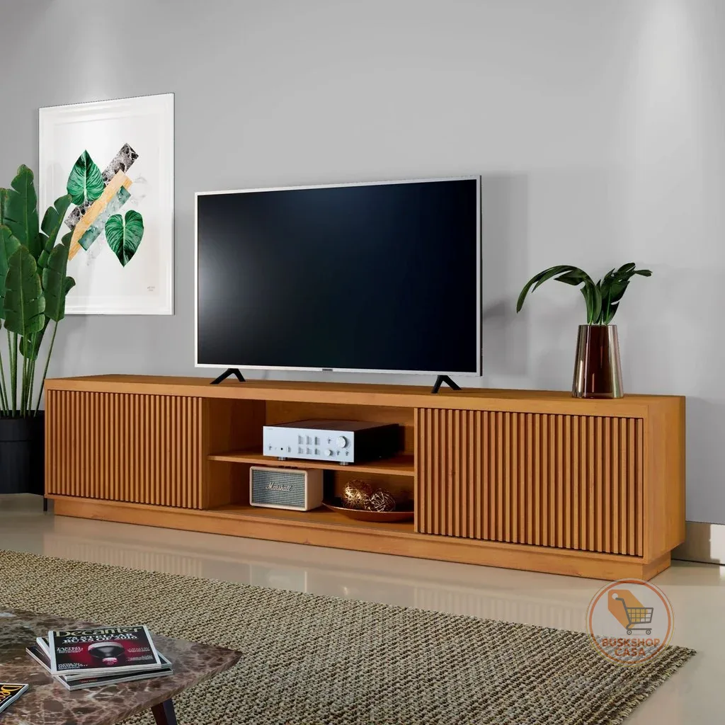Rack Ripado para TV até 75 Polegadas 100% MDF 180cm 2 Portas Logan 180