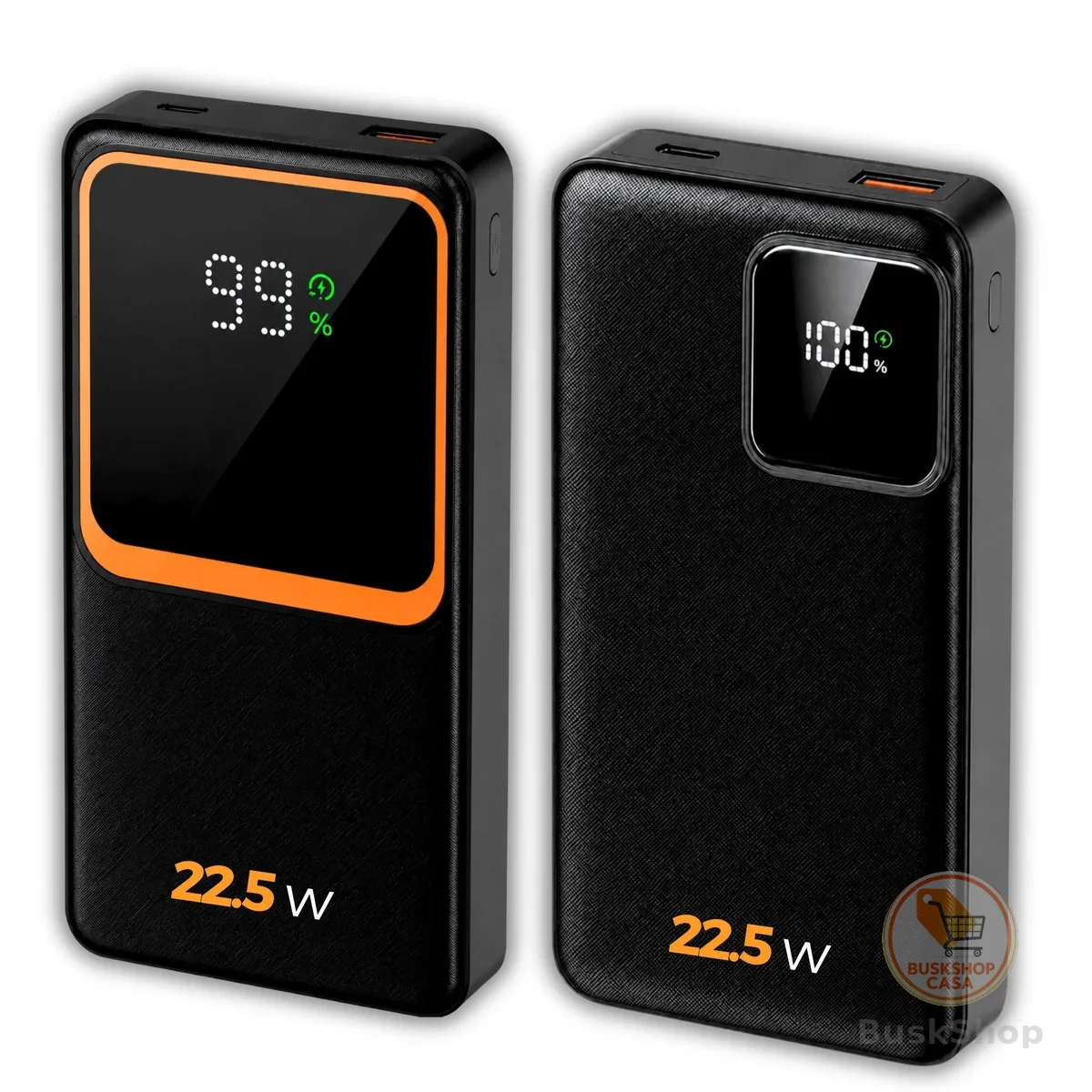 Carregador Portátil (Power Bank) 20000Mah Turbo 22.5w Carregamento Ultra Rápido PD Visor Led com 2 Saídas Compatível com Android e IOS (Preto)