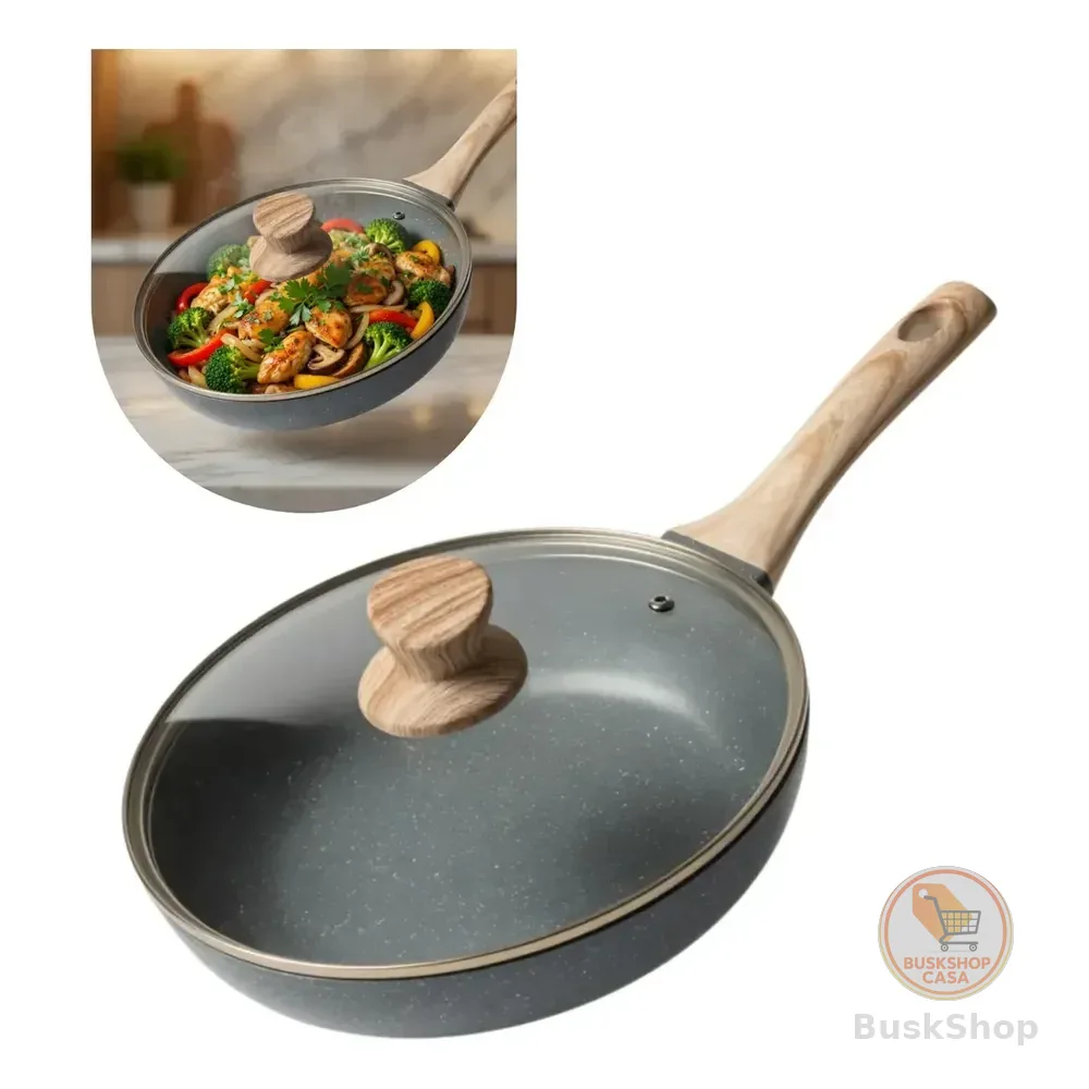 Frigideira Cerâmica Antiaderente Com Tampa Vidro 24cm Dinda Home Grafito