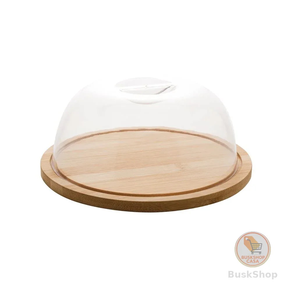 LYOR - Prato para Queijo de Bambu com Tampa em Plástico 18,5cm x 18,5cm x 8cm