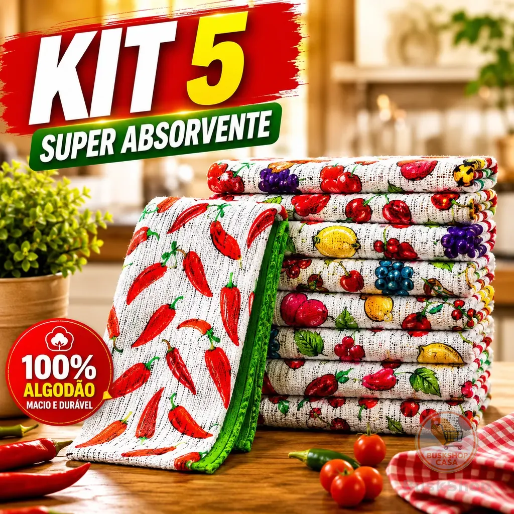 kit 5 Pano de Copa Atoalhado Felpudo Grosso 100% Algodão ENVIO RÁPIDO