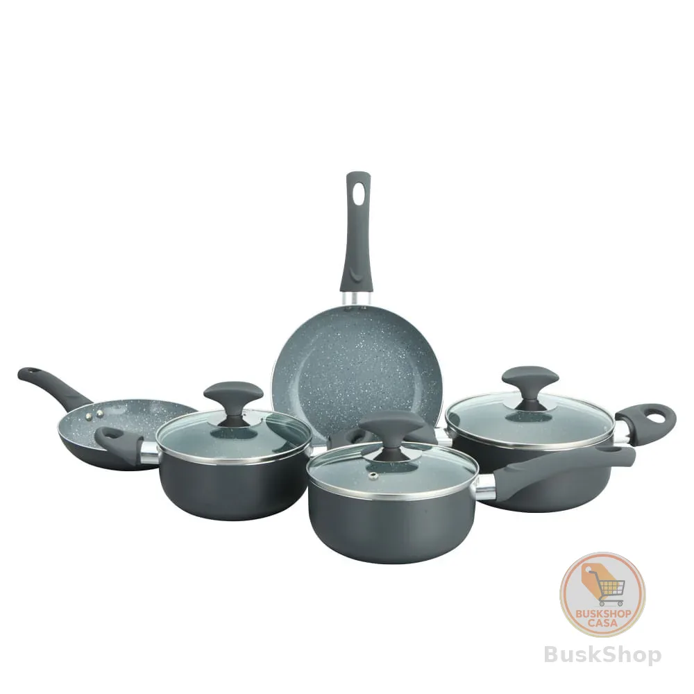 Conjunto 5 Panelas Cerâmica Cazza Tampa de Vidro Cinza