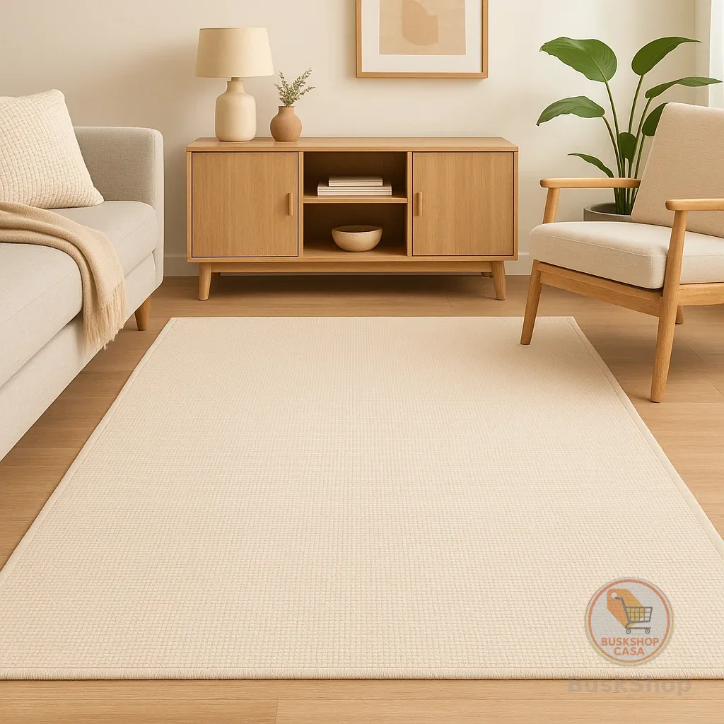 Tapete Jacquard Decorativo Boho Clean Antiderrapante Moderno em Cores Neutras para Sala