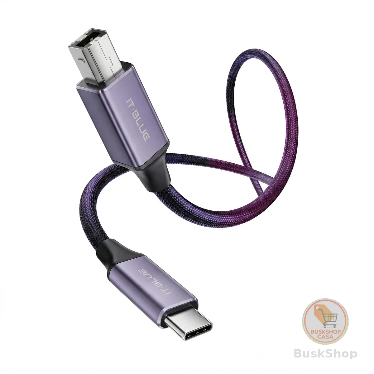 Cabo USB-C para USB-B, Nylon Trançado, 2 Metros, 480Mbps, para Impressora, Scanner e Teclado MIDI, Cinza Espacial