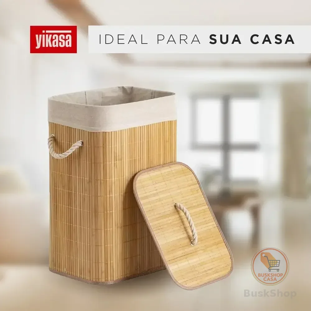 Cesto De Roupas De Bambu 70 Litros Yikasa