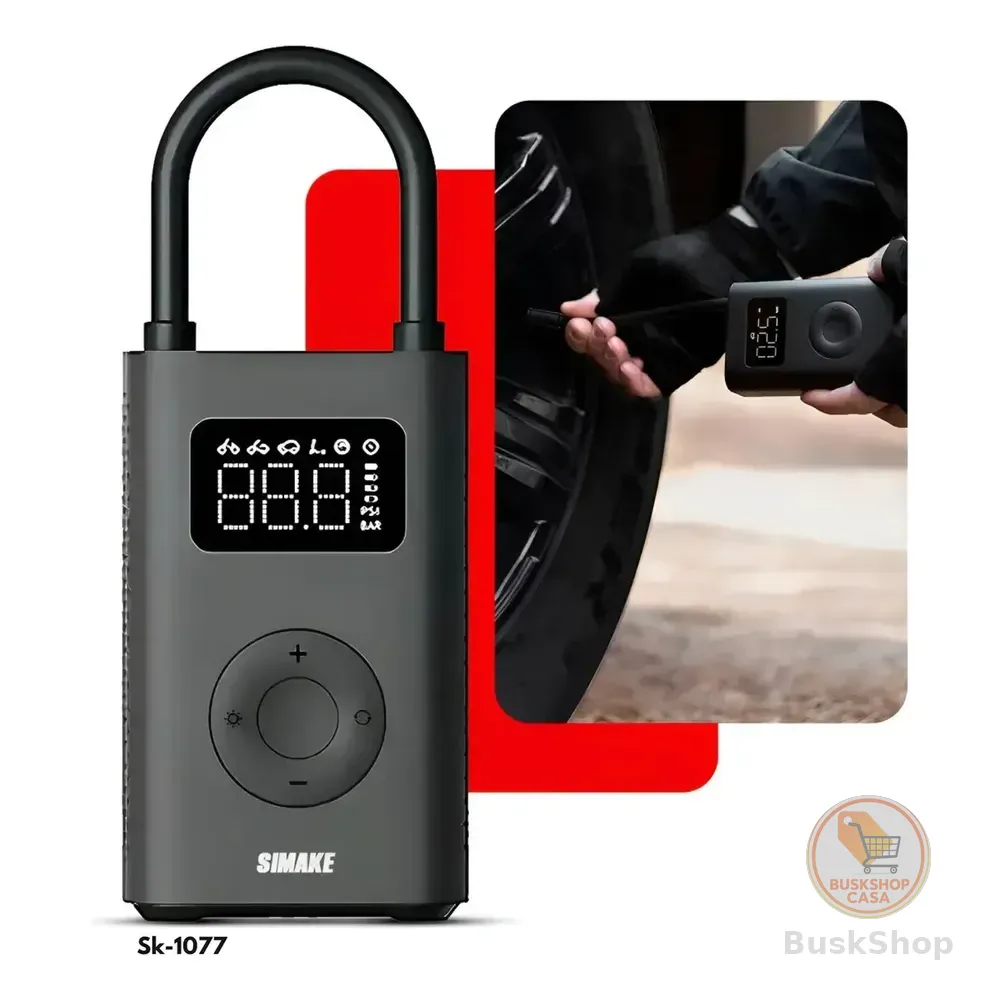 Mini Compressor Digital Simake Bomba De Encher Pneus Portátil Para Carro Bicicleta Motocicletas Cor Preto Com Calibrador