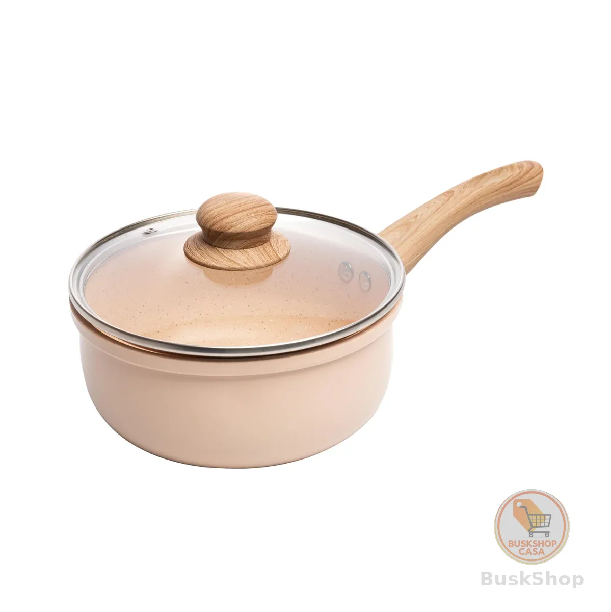 LYOR - Panela de Indução em Alumínio com Revestimento Cerâmico e Tampa de Vidro Bege 18cm - 1,8L