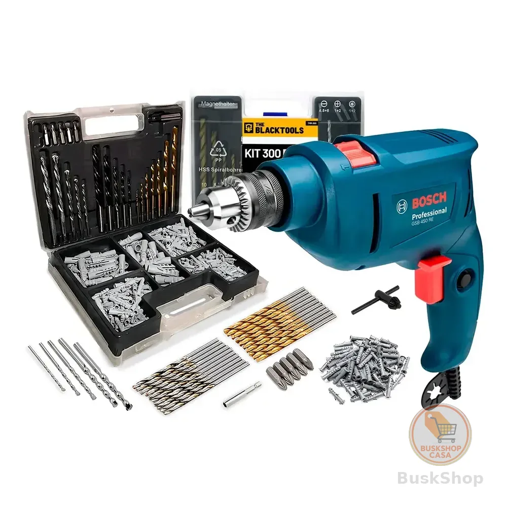 Furadeira De Impacto Bosch Gsb 450 Re 450w 10mm Com Brocas E Buchas Azul 220v 50/60hz