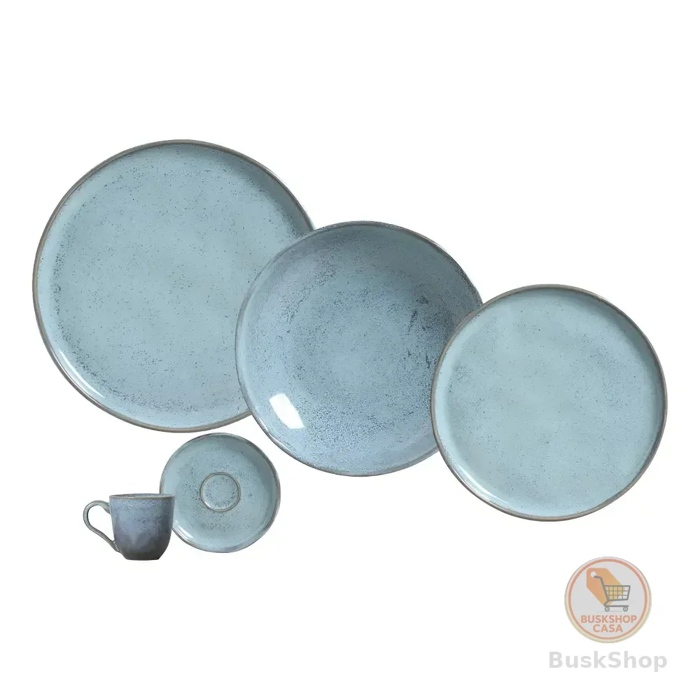 Aparelho De Jantar 30 Peças Porto Brasil Cerâmica Stoneware Azul Bio Breeze