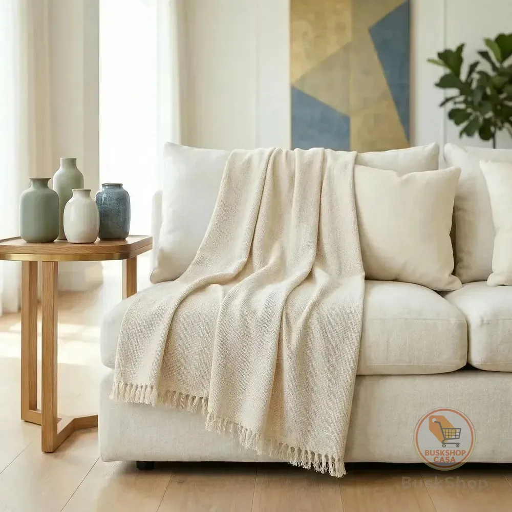Manta Sofá Luxo Grande 120x210 Protetora Capa Decorativa Cru Lisa