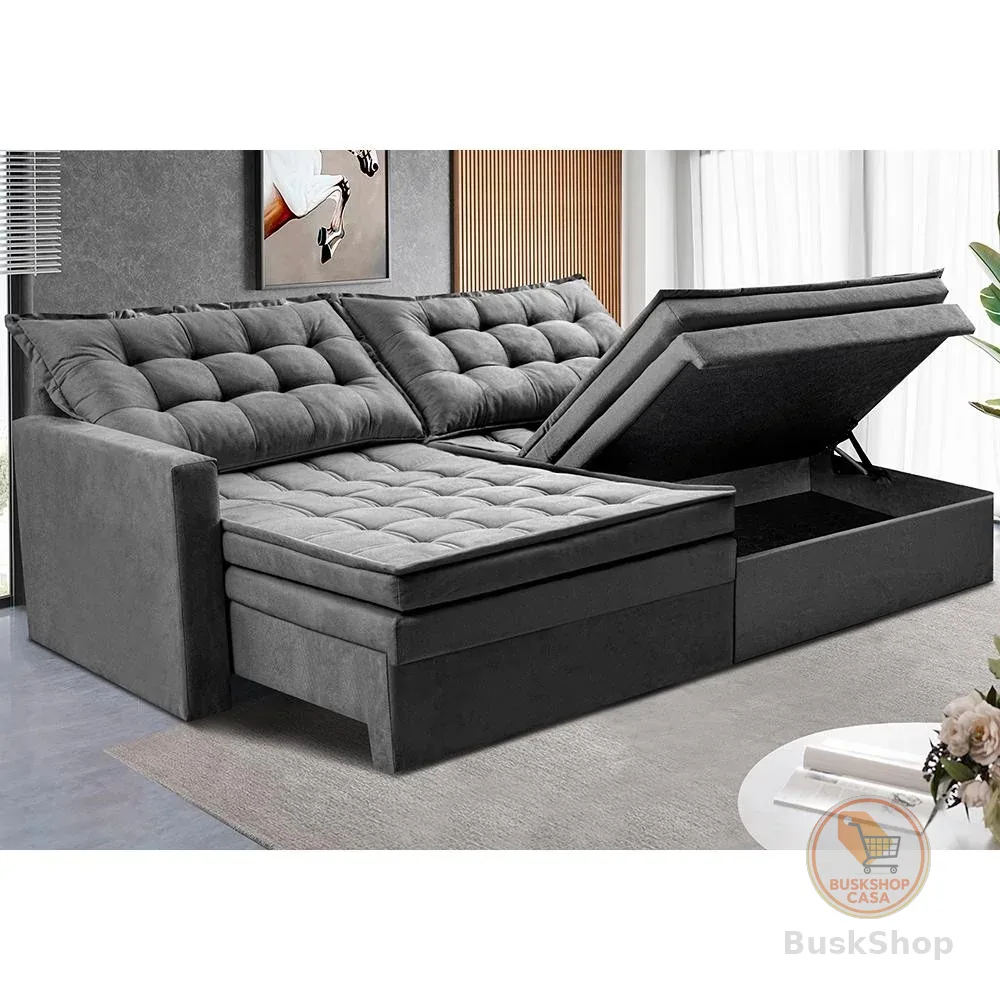 Sofá Sem Caixa Retrátil Baú 2,00m Cama inBox Secret Suede Velusoft Cinza