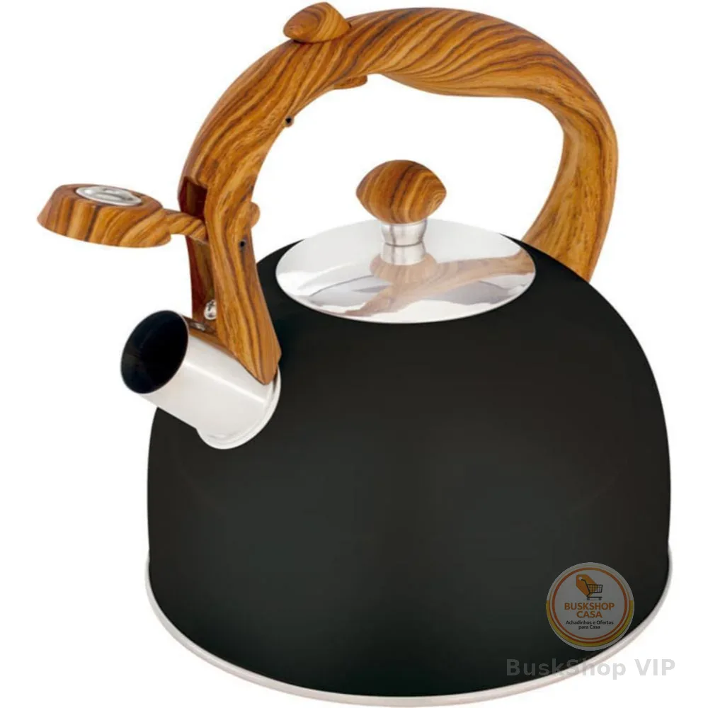 Chaleira Wood Mor 2,5 Litros Cabo Amadeirado Preta ou Bege Aço Inox