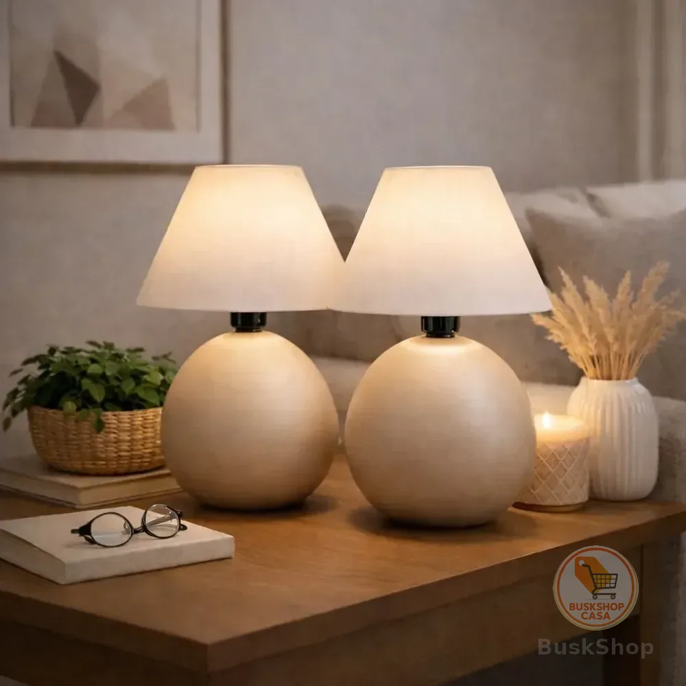 Kit Com 2 Abajur Luminária De Mesa Bolinha Com Lâmpada Led Off White Branco 127/220v
