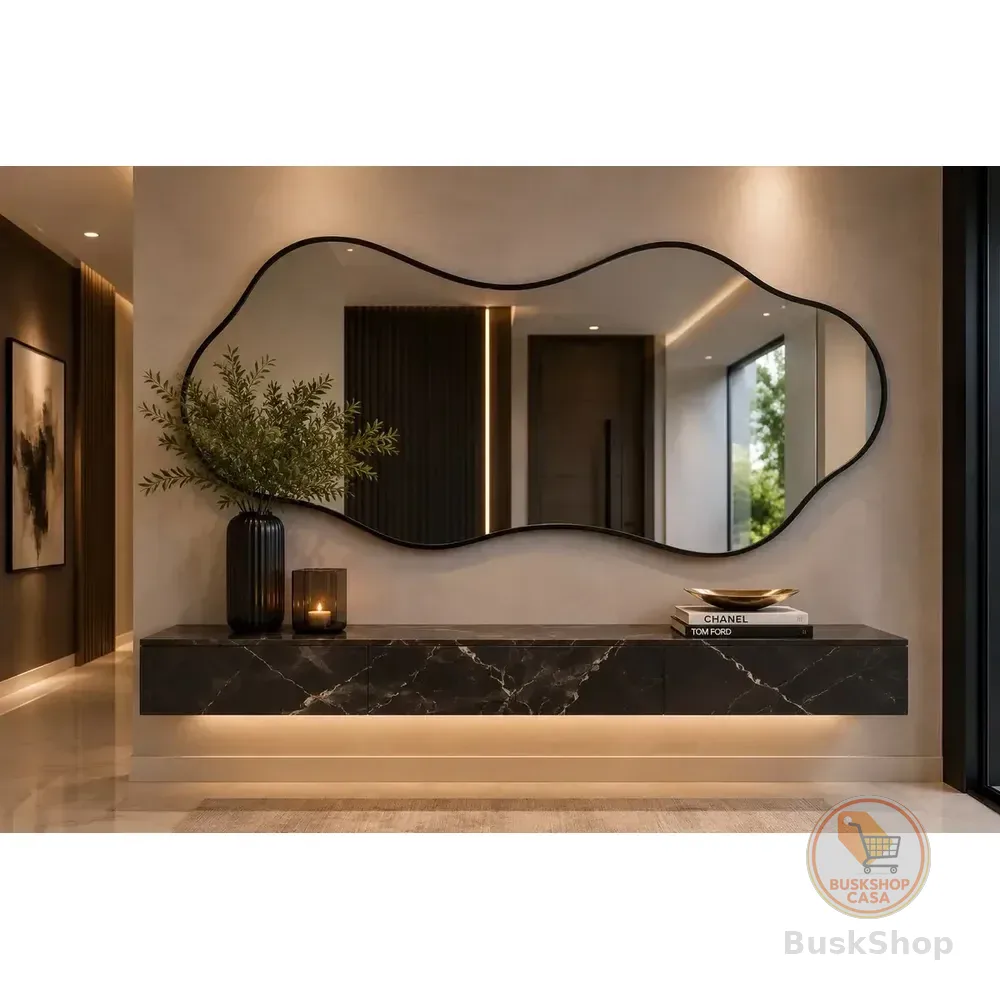 Espelho Orgânico Grande Com Moldura Lapidado 100x50 Preto