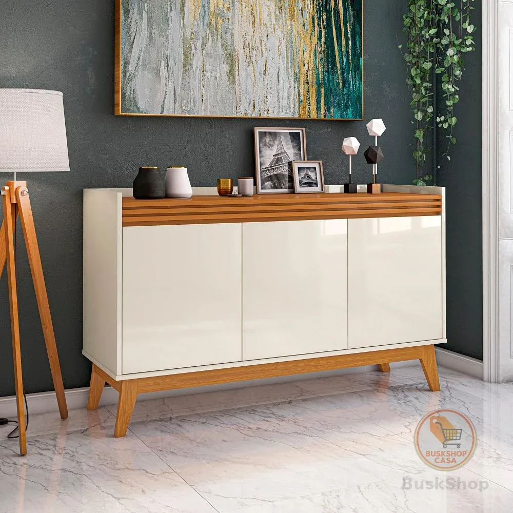 Buffet Aparador 3 Portas Ripado com Pés de MDF Astúrias