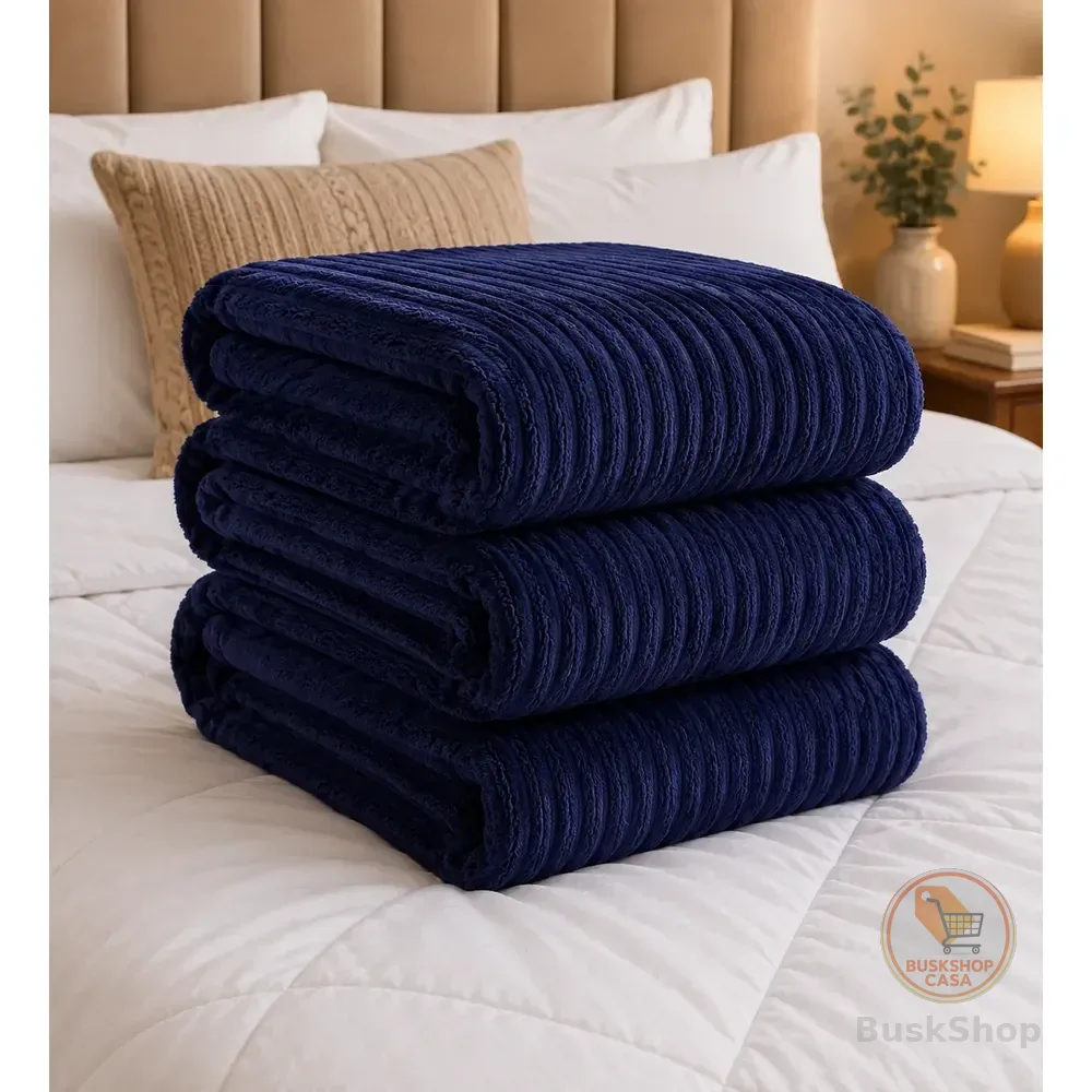 Cobertor Manta Casal Aveludada Canelada Super Macia Luxo Canelada 750 G Azul