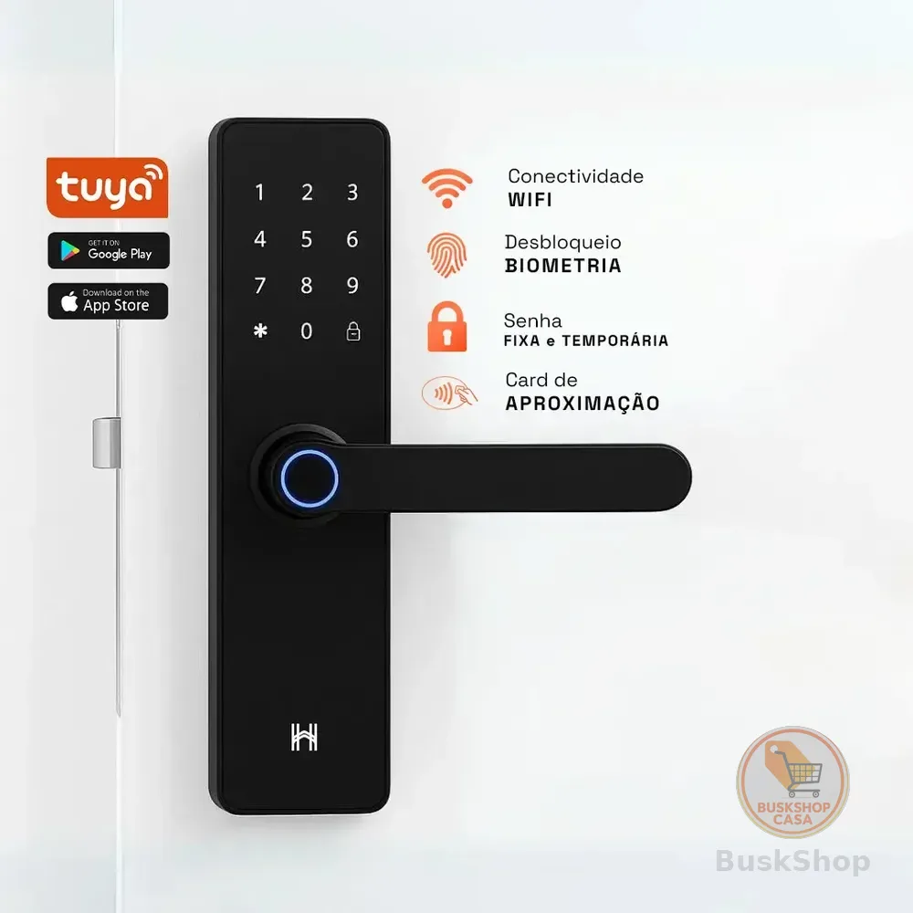 Fechadura Eletrônica Inteligente Digital Com Biometria Senha Pro Wi-fi Preto