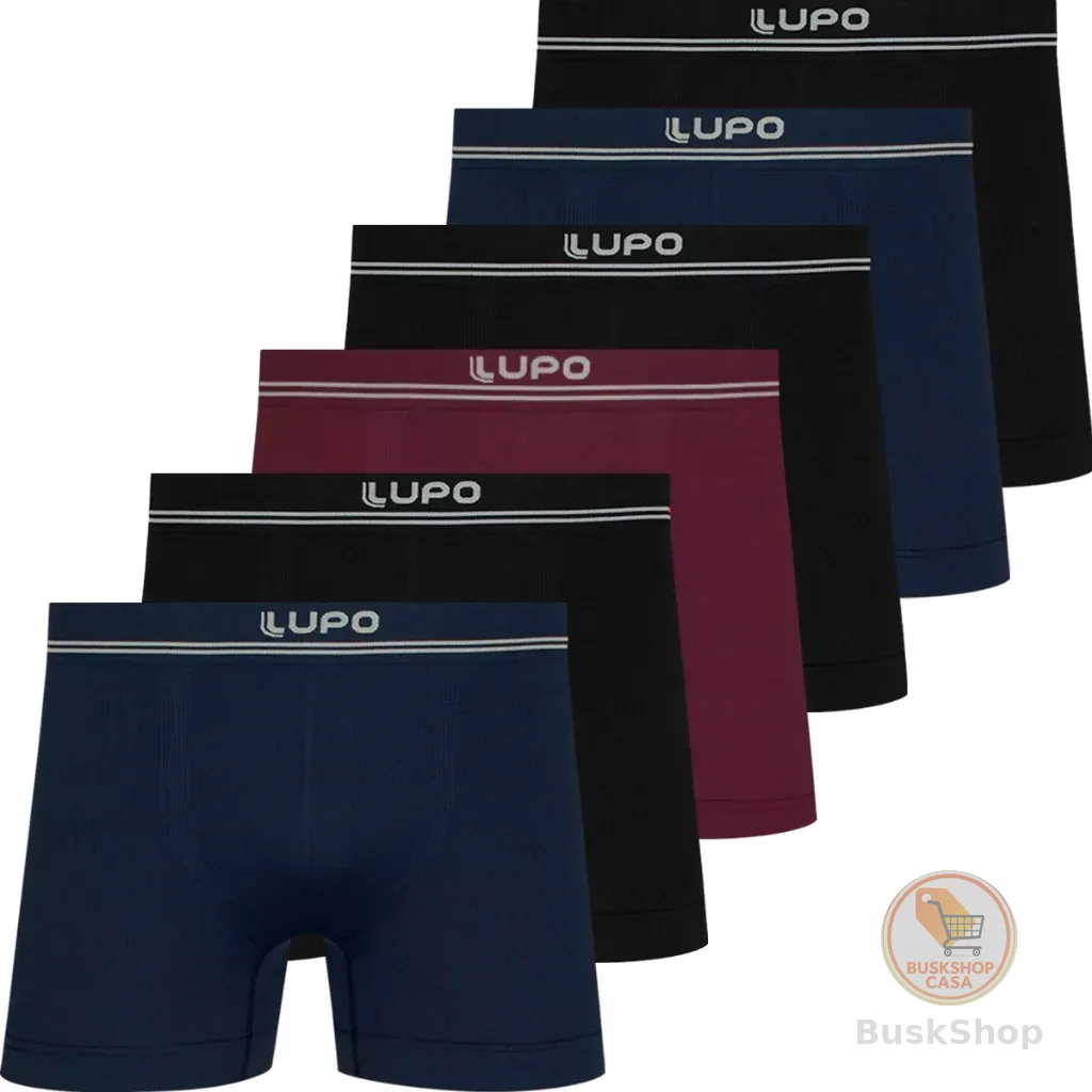 Kit 6 Cuecas Boxer Lupo Poliamida Sem Costura Respirável Confortável Cueca Masculina Original Sport