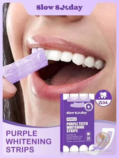 Tiras Clareadoras de Dentes Roxas Slow Sunday, Elimine Manchas de Fumaça, Manchas de Café, Manchas de Chá, Mantenha sua Boca Limpa e Branca