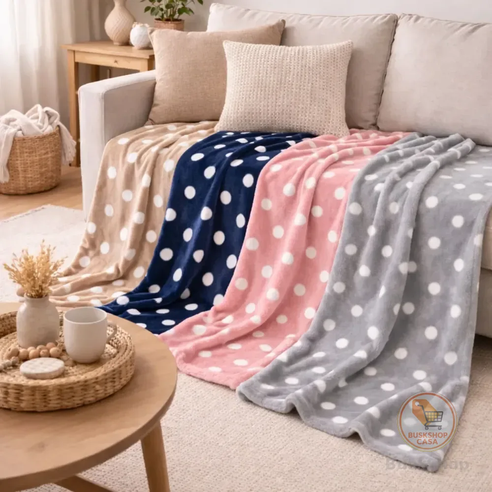 Cobertor Manta Soft Estampada Poá Casal Microfibra Macio Poá 700 G Bege