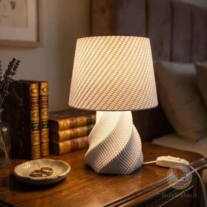 Abajur Luminária de Mesa Moderna Base Espiral – Design Elegante Texturizado para Quarto Sala