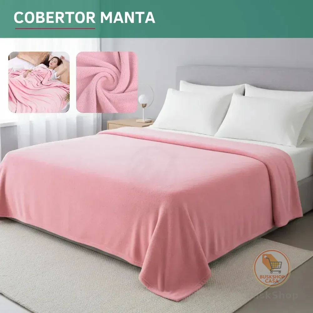 Cobertor Manta Casal Microfibra Flacee Quentinha 2,20 X 1,80 Macia Veludo Liso Cor Rosa Claro Premium