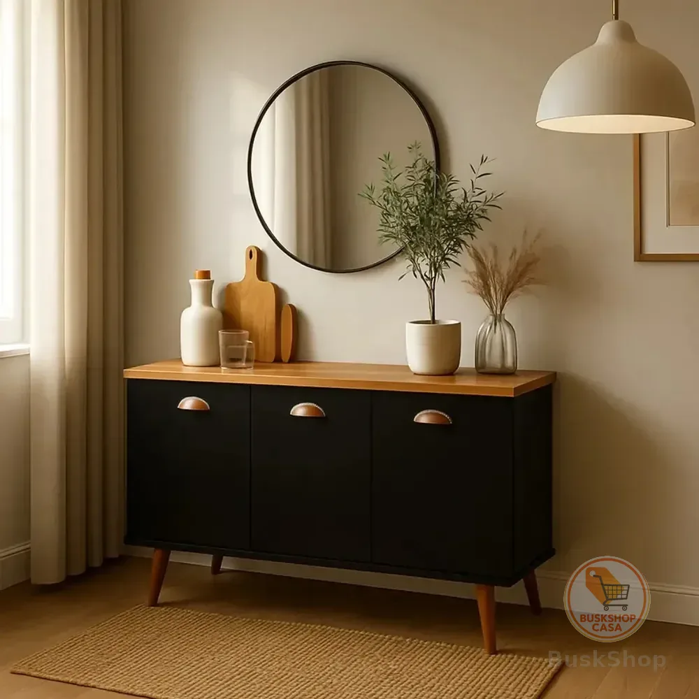 Buffet Balcão Armário Cozinha Estilo Vintage P/ Microondas Cor Preto