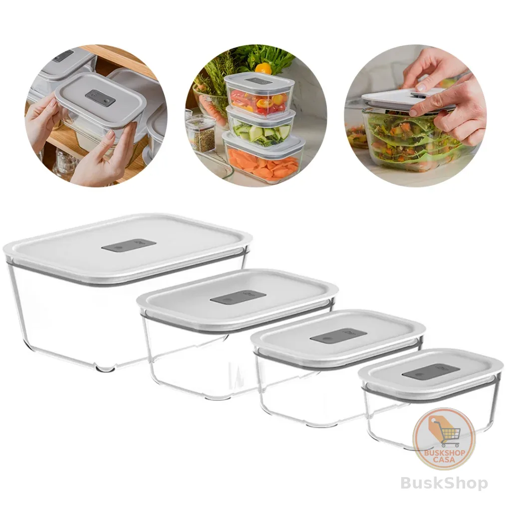 Conjunto Potes Herméticos de Vidro Fresh Lock - Ou - Marmita Vidro Freezer Microondas