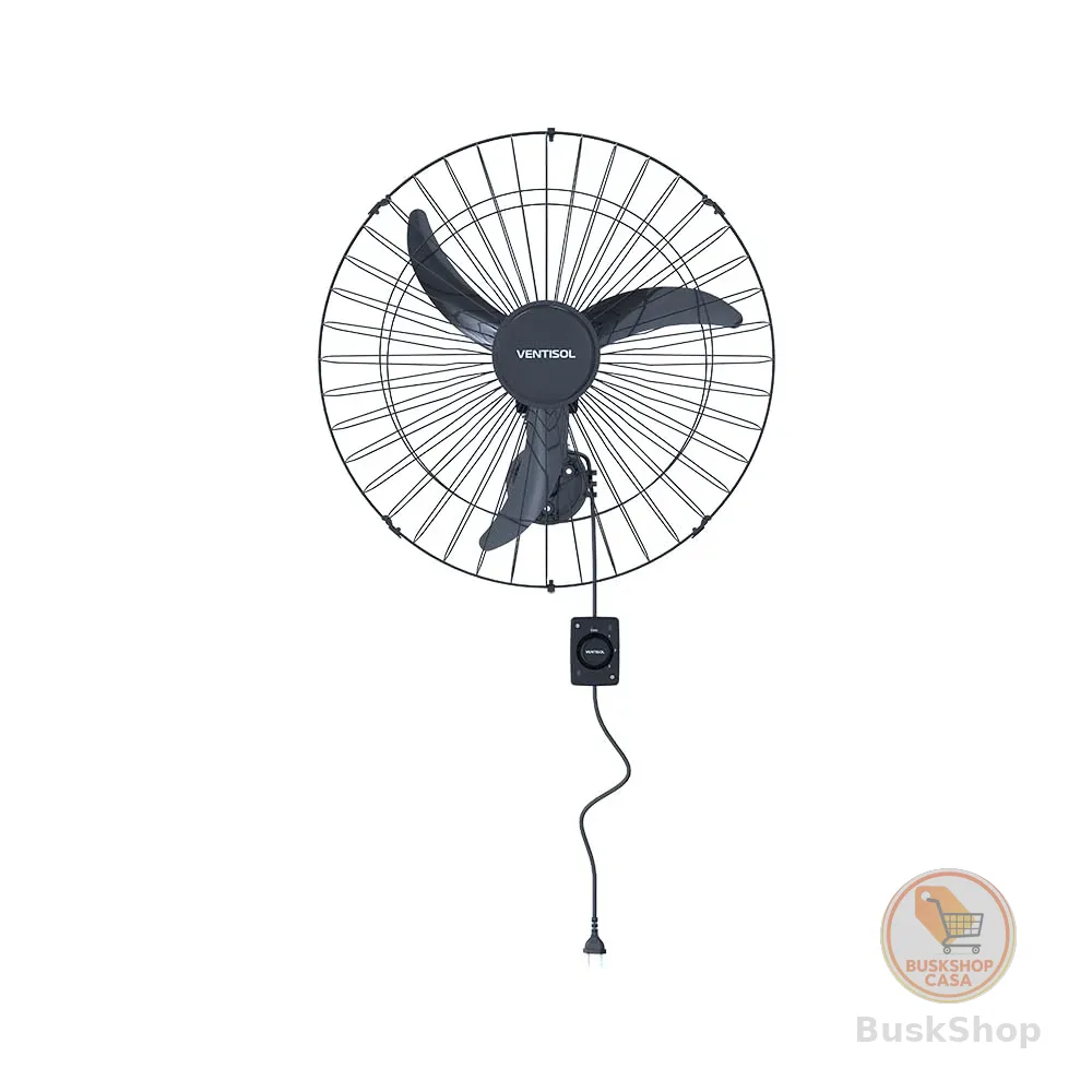 Ventisol Ventilador de Parede Oscilante, 3 Pás Premium, Preto, 60cm, Bivolt