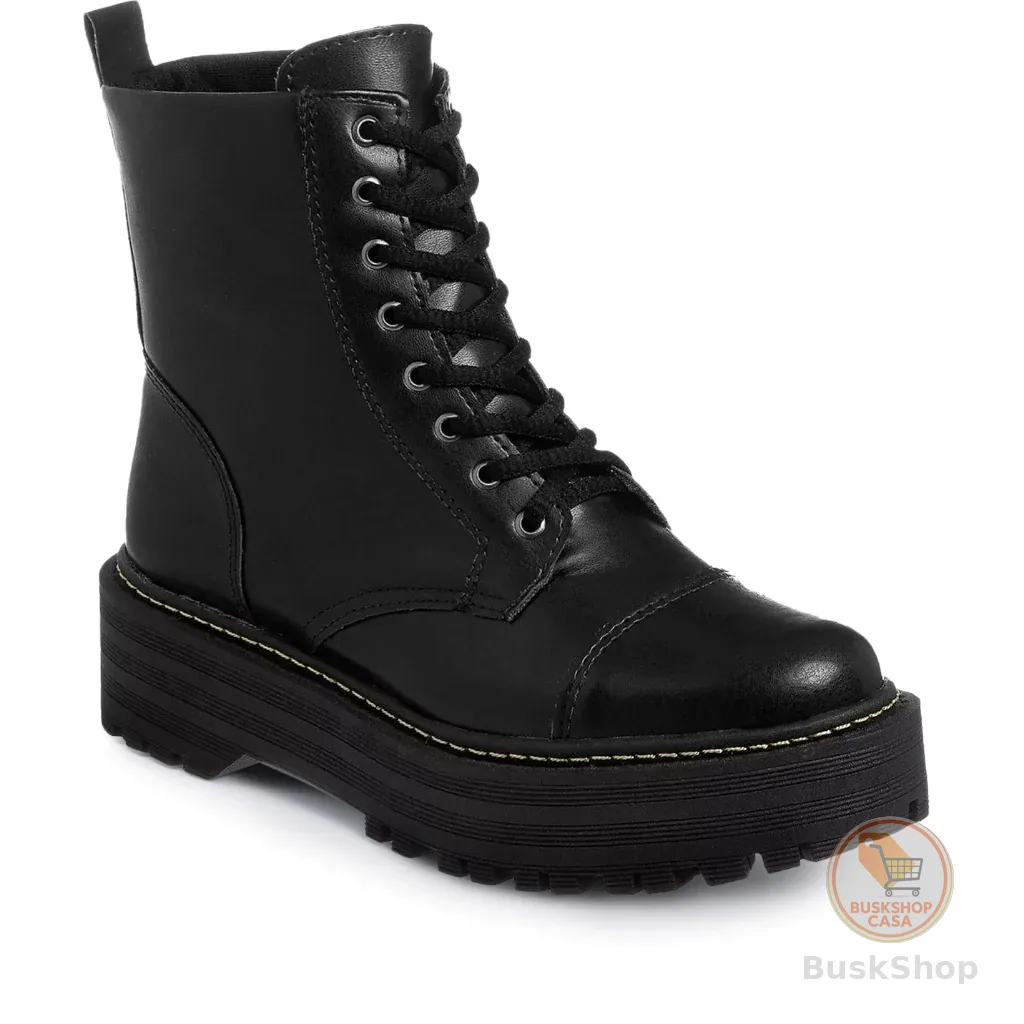Bota Feminina Lumiss Coturno Tratorado Cano Curto Plataforma Retro Blogueira Confort