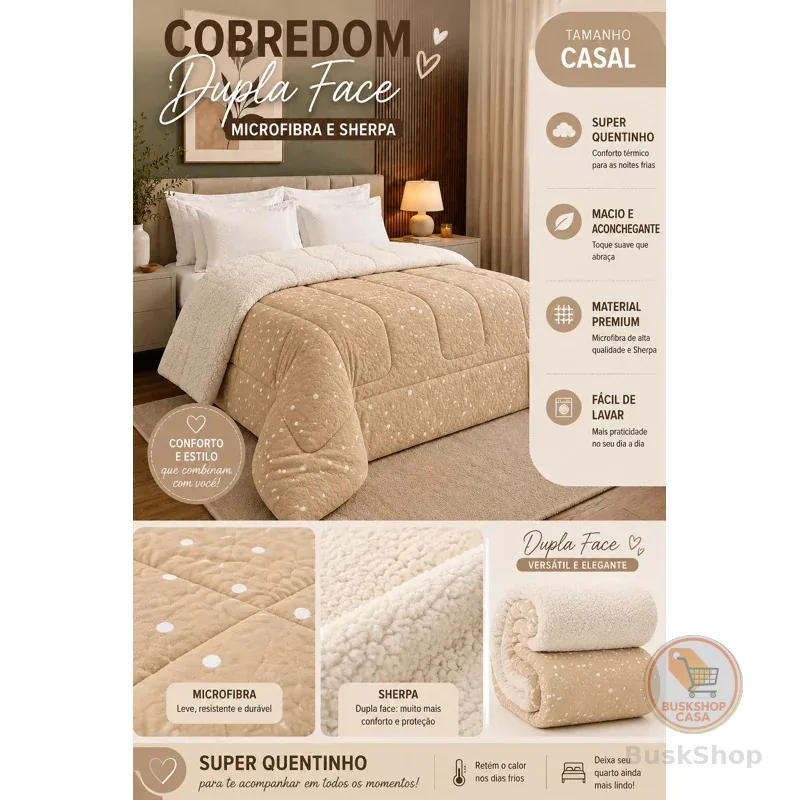 COBREDOM CASAL COM SHERPA E MICROFIBRA super quentinho preço PROMOCIONAL