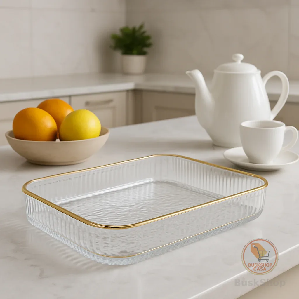 Bandeja de Servir Sobremesa Bolo Borda Dourada Decorativa Mesa Posta Casa Cozinha Fruta Café