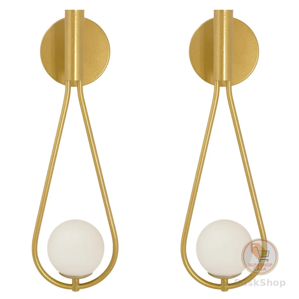 Kit 2 Luminarias Arandela Gota Tubo Globo Vidro Hall Dourado
