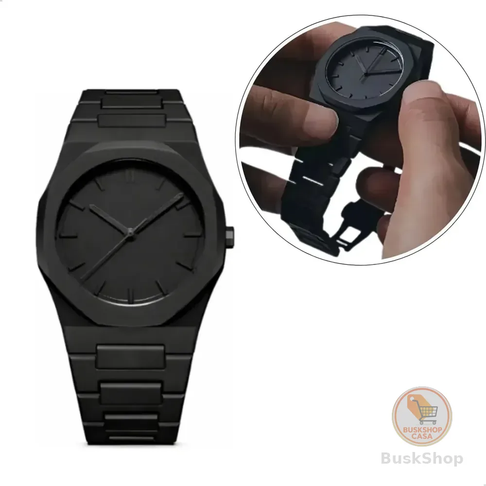 Relogio Masculino Minimalista All Black Chanfrado Preto