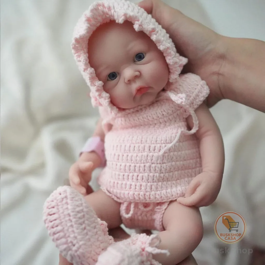 35cm Bebê Reborn Boneca Silicone Sólido Menina Olhos Azuis