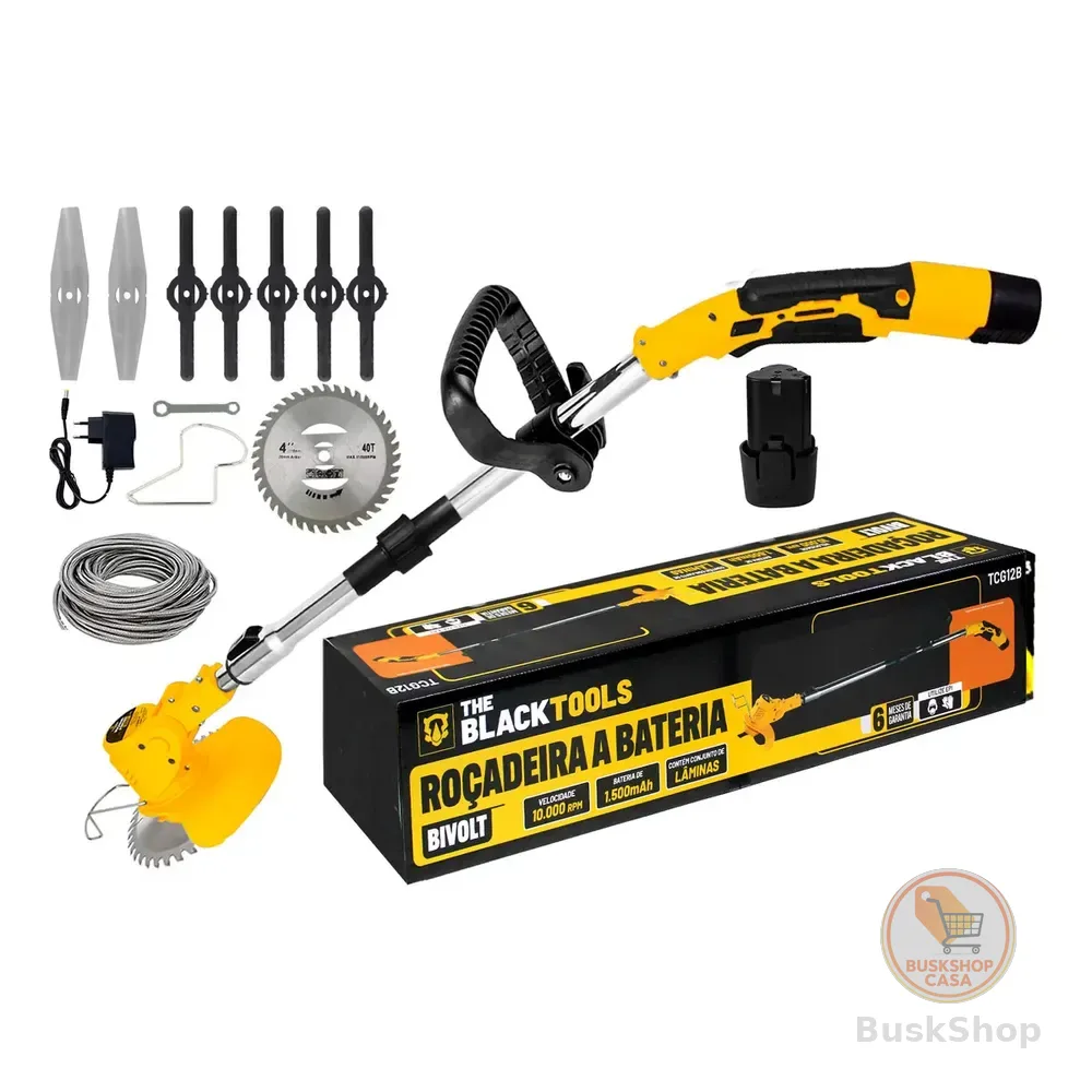 Roçadeira Aparador Grama A Bateria Recarregável 460w Profissional Com Acessórios Tcg12b The Black Tools 127/220v Amarelo