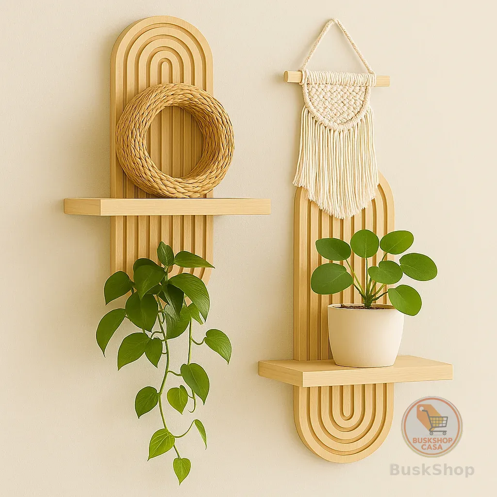 Prateleira Decorativa Suspensa de Parede em Madeira Pinus  com Design Moderno para Plantas e Objetos