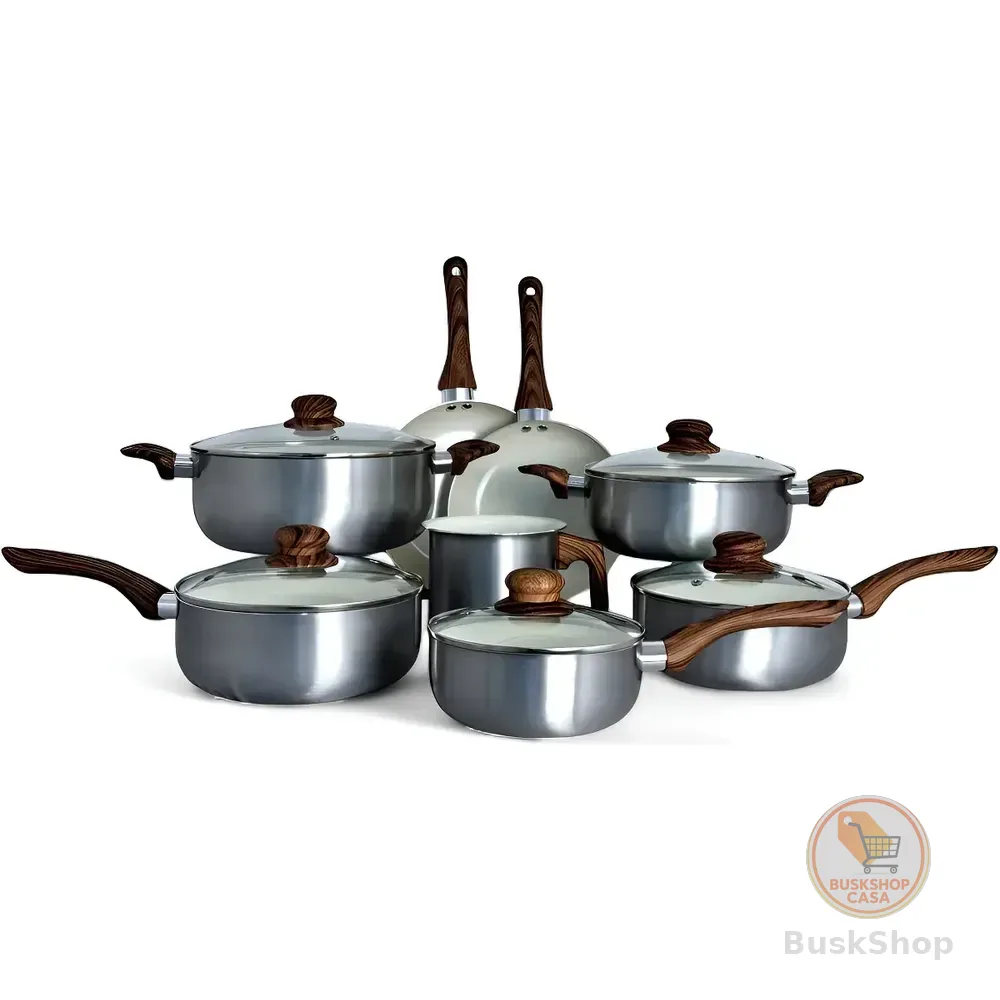 Jogo De Panelas Revestimento Ceramica Antiaderente Cor Cinza