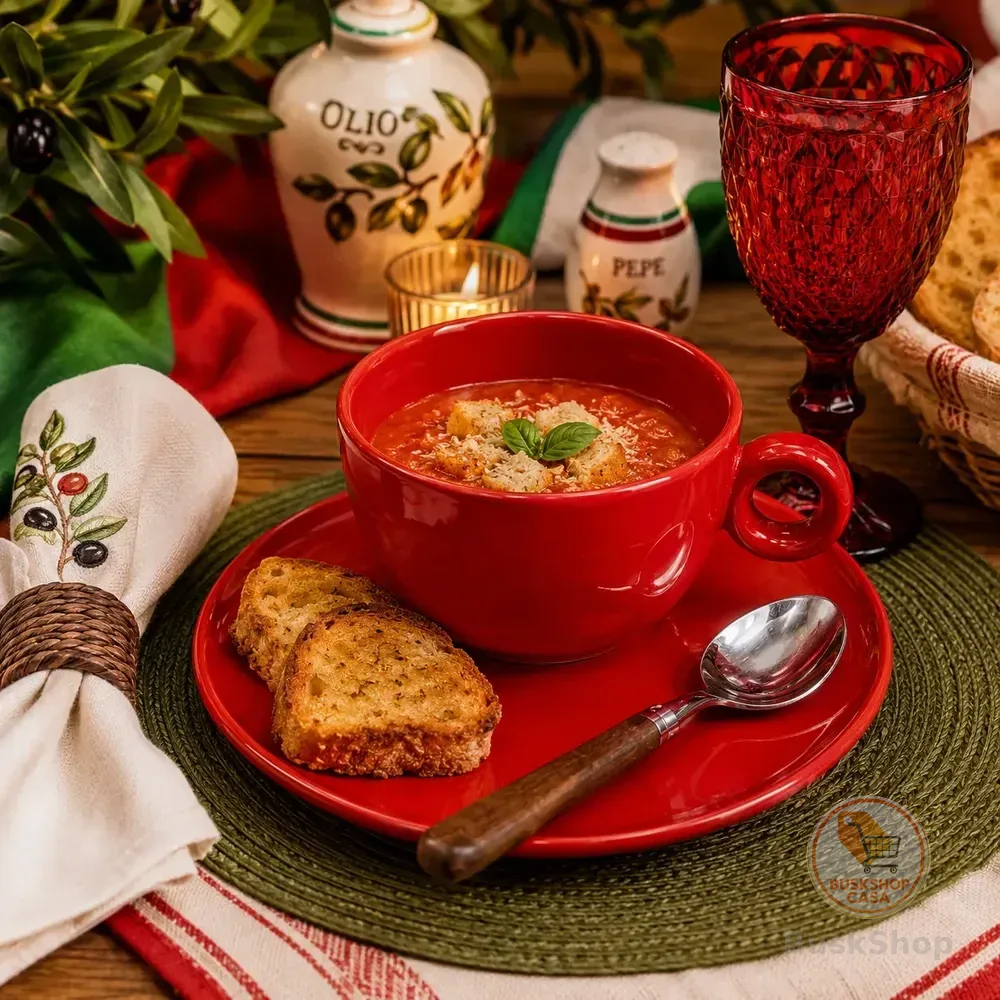 Jogo Sopa 2 Peças Caneca 470ml E Prato De Sobremesa Orgânico Vermelho Lisa