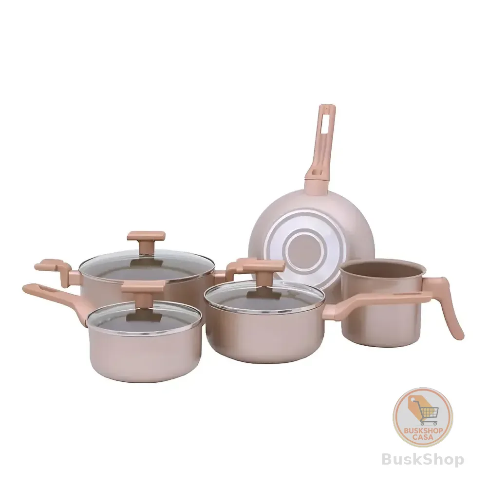 Conjunto De Panelas Sartin Champ 5 Pçs Cerâmica Mimo Style Champanhe