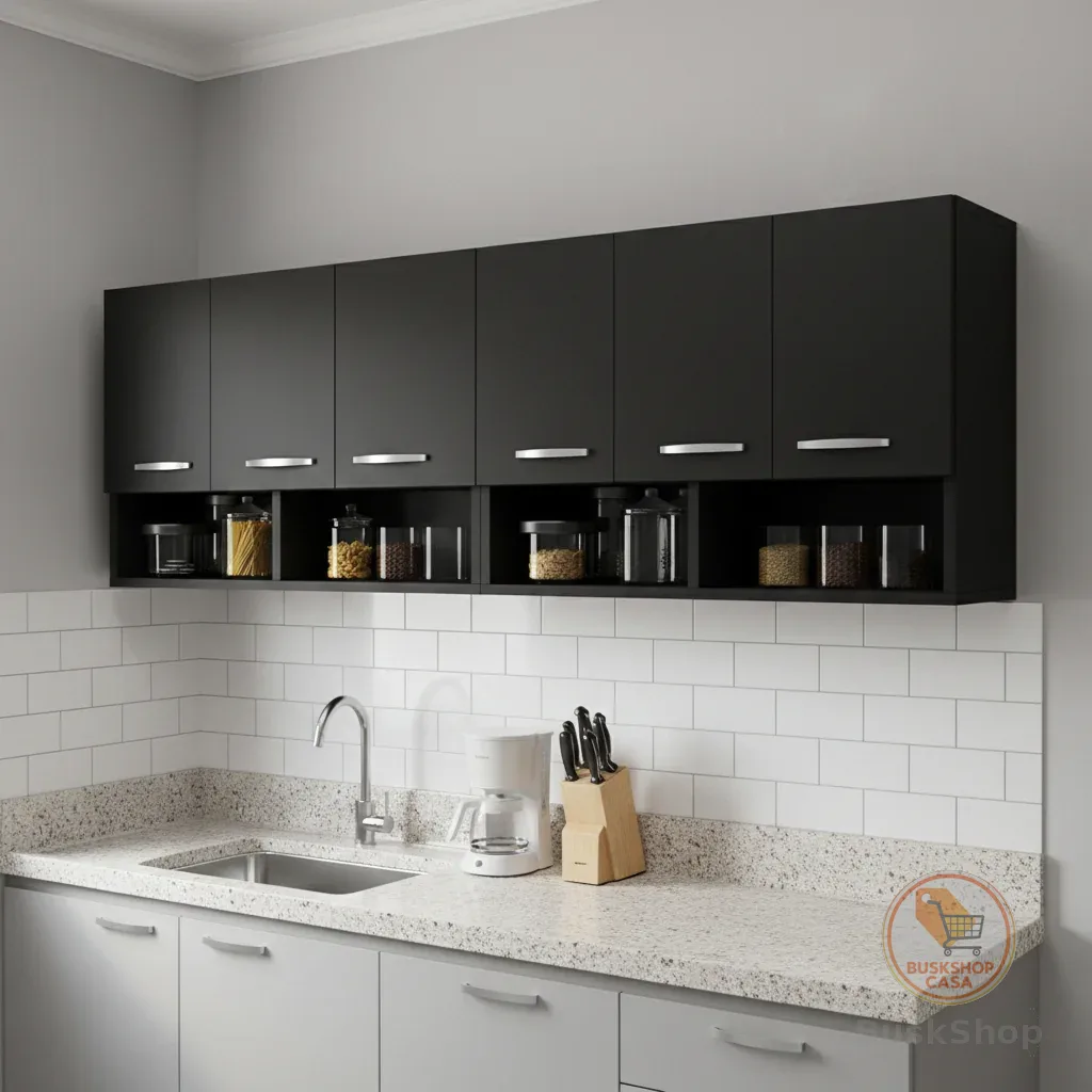 Kit 2 Armários Aéreos Cozinha Moderna 6 Portas Nicho Decorativo Suspenso Modulado Premium Bonatto