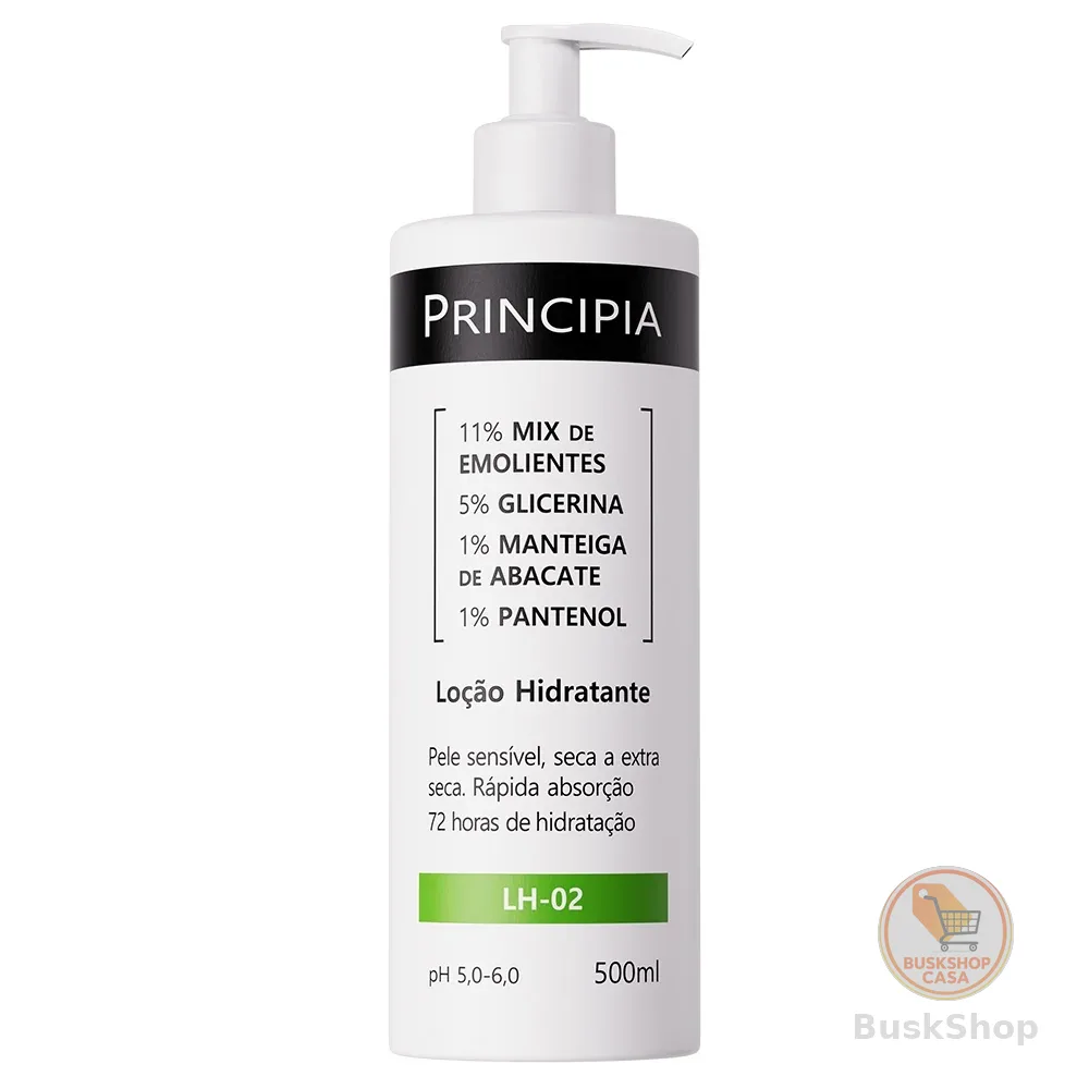 Loção Hidratante Corporal c/ 11% Mix de Emolientes + 5% Glicerina + 1% Manteiga de Abacate Principia LH-02 500ml