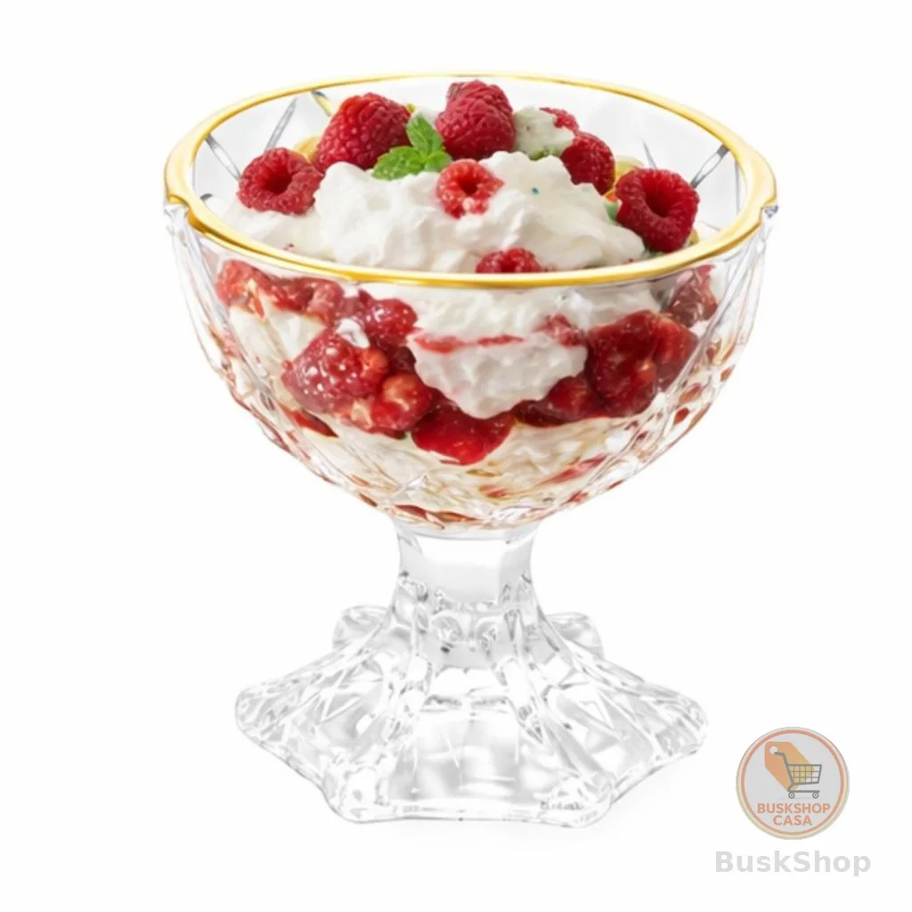 Conjunto de Taças de Sobremesa em Vidro c/ Fio de Ouro 170ml Lyor Jogo Douradas Luxo e Sofisticação