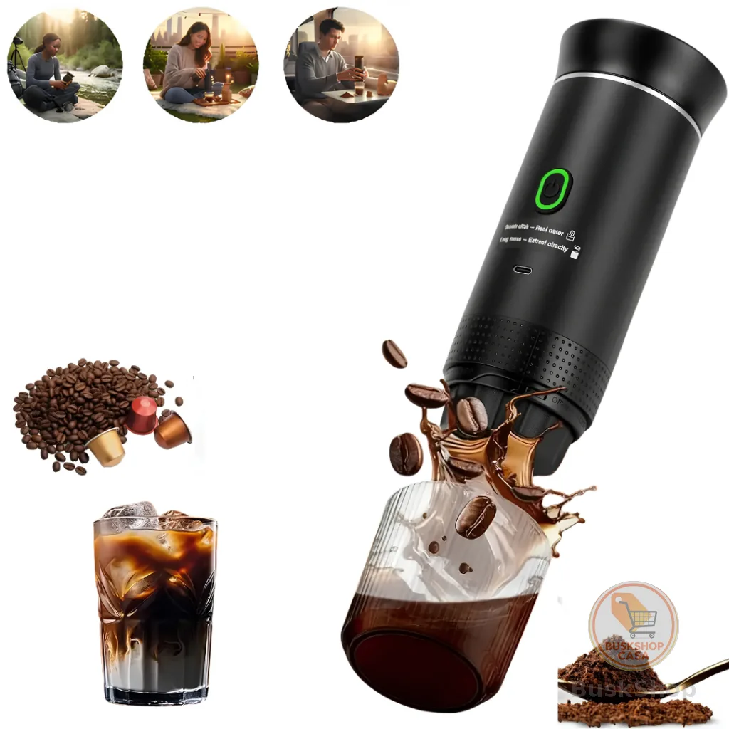 Cafeteira Portátil 3 em 1 Aquecimento 200s Extração 30s 3 a 5 Xícaras para Acampamento e Trabalho