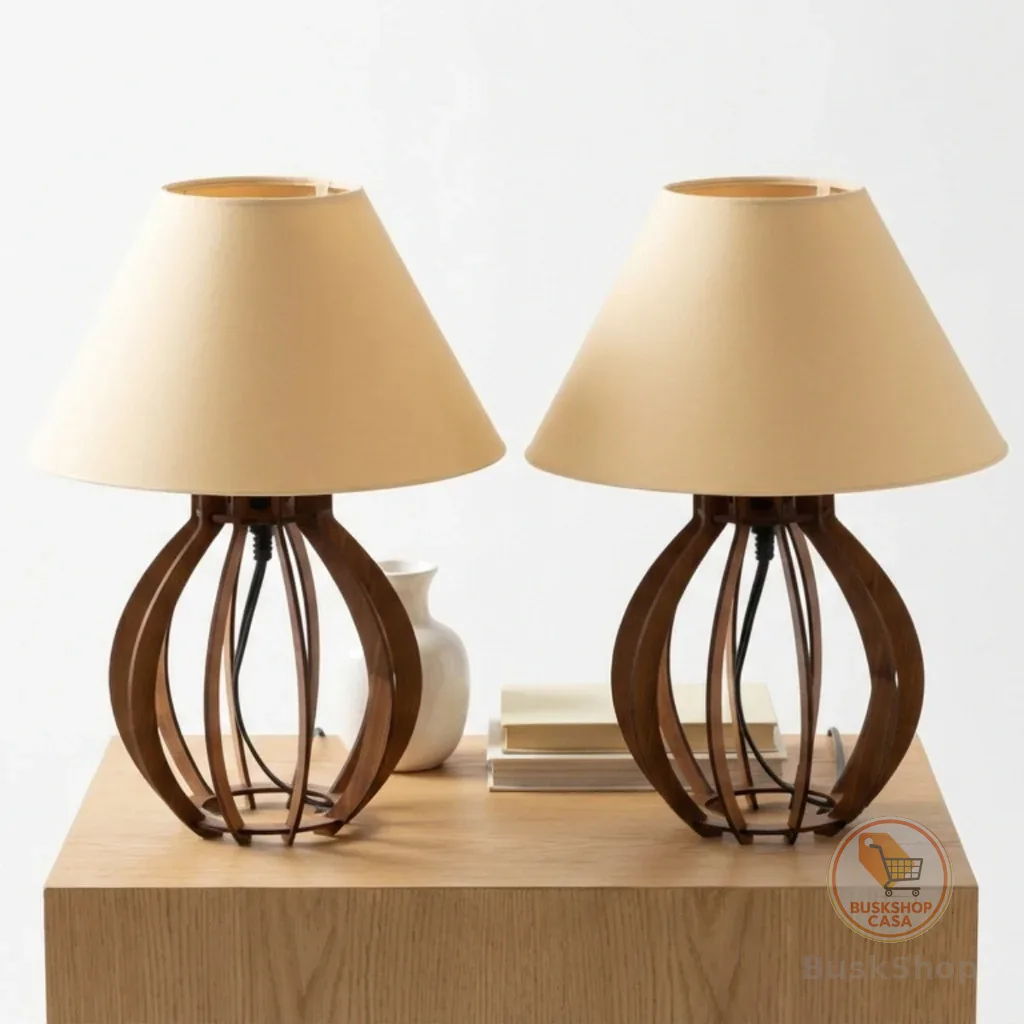 Kit Abajur Luminária De Mdf Para Quarto/Sala Madeira Luminária Mesa