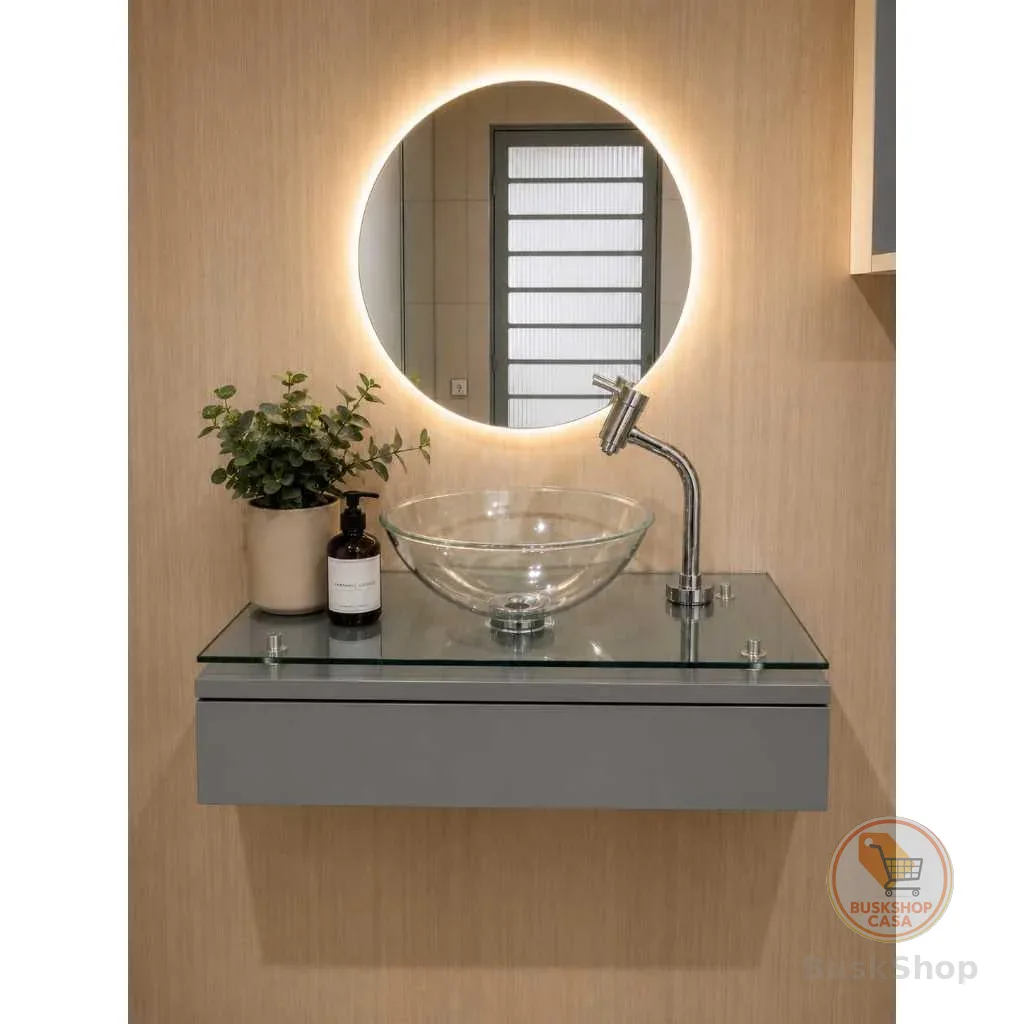 Kit Completo Banheiro/Lavabo Cuba Transparente Espelho 40x40
