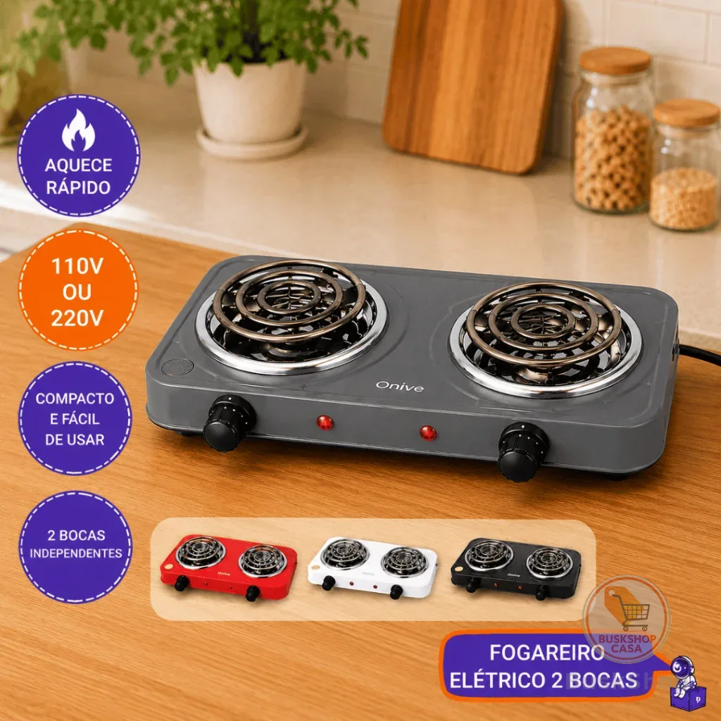 Fogão Elétrico Portátil 1 a 2 Bocas Por Indução Aquecimento Rápido 110v e 220v