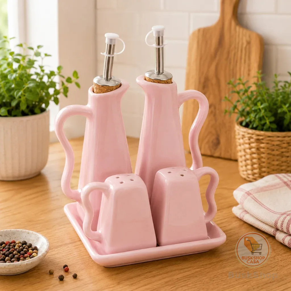 Kit Galheteiro Cozinha 5 Peças Cerâmica Decoração