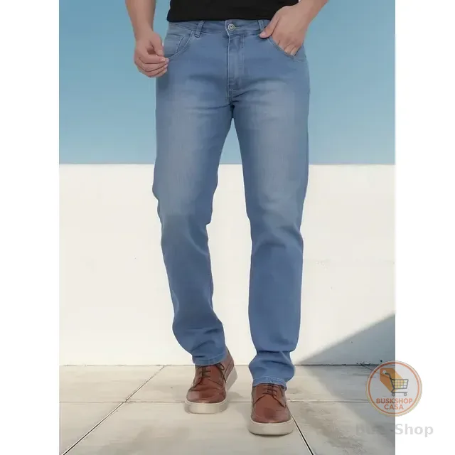 Calça Jeans Masculina Corte Reto Tradicional Lycra Básica